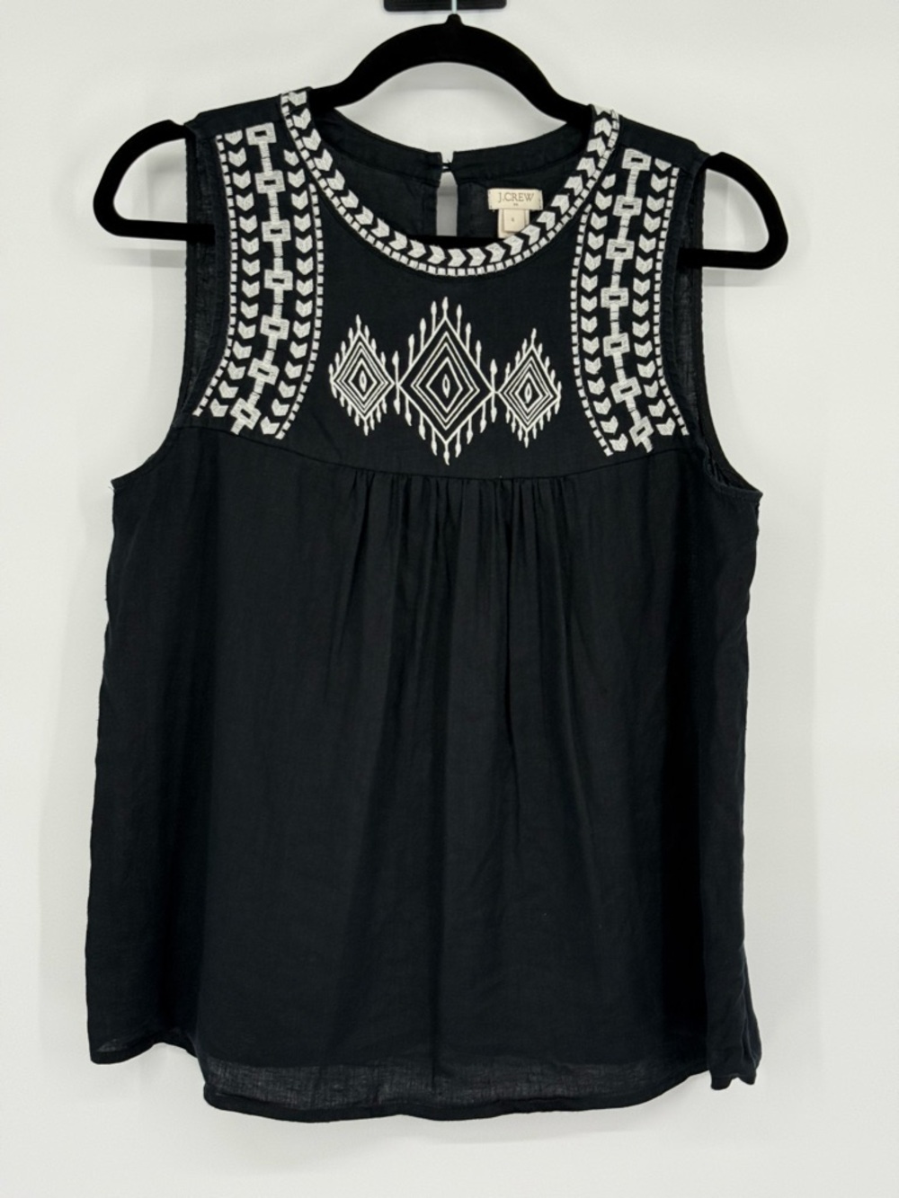 J.Crew Linen Embroidered Yoke Boho Top 6 Sleeveless Lightweight Peasant Tribal